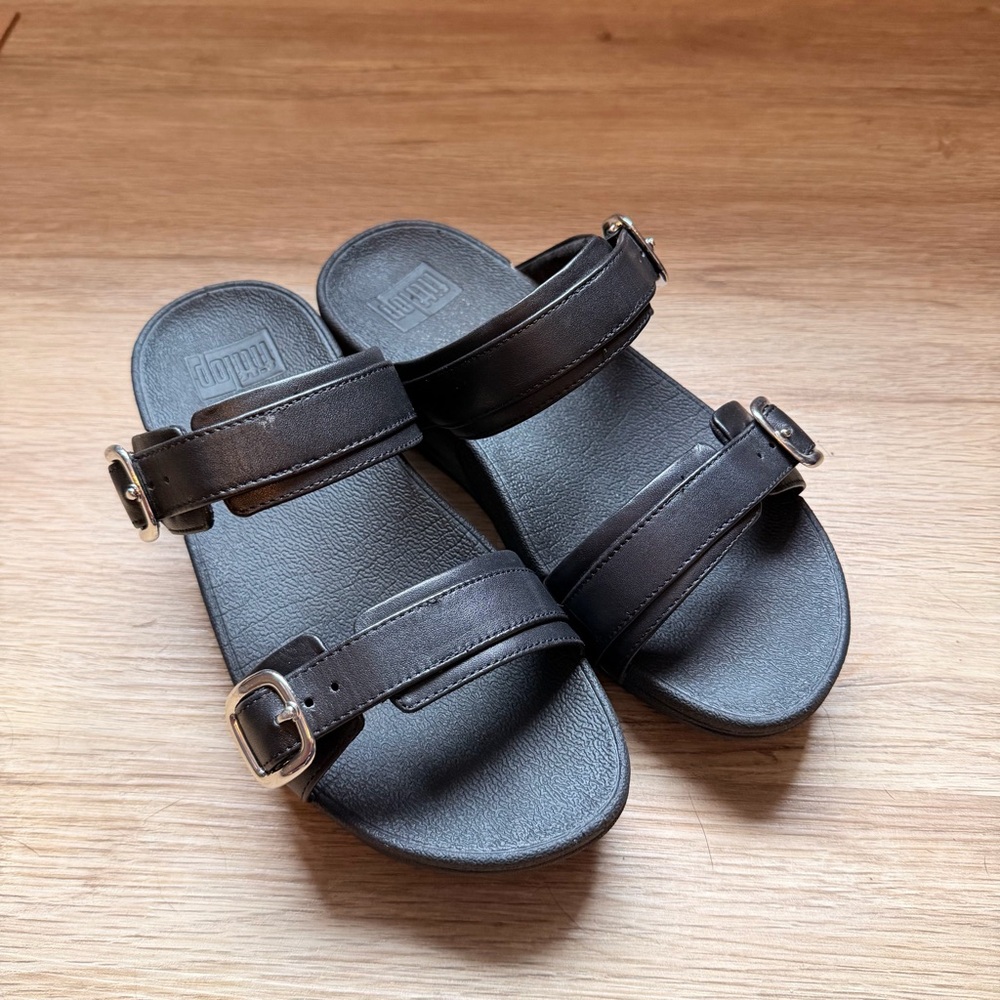 FitFlop Black Double Strap Sandals with Buckles